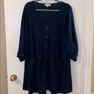 Babydoll waffle knit midi dress